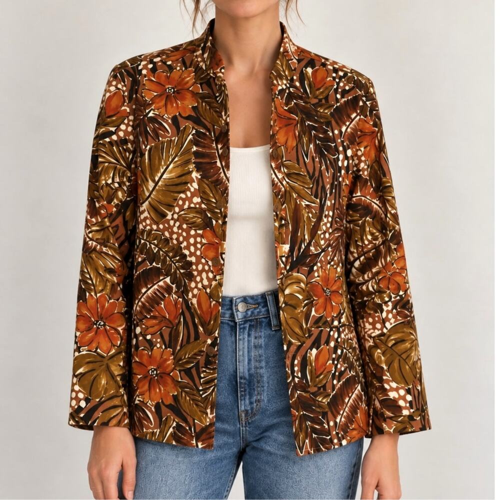 Y2K Laura Ashley Floral Button Front Jacket Brown Orange Fall Medium Earthy Vtg